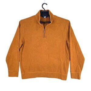 Mens Lands End Orange 1/4 Zip Pullover Sweater Cotton Blend Casual Long Sleeve L